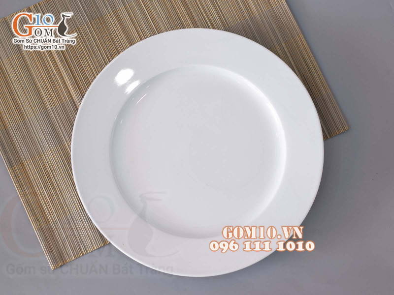 Đĩa tròn men trắng trơn cao cấp, đường kính 20cm