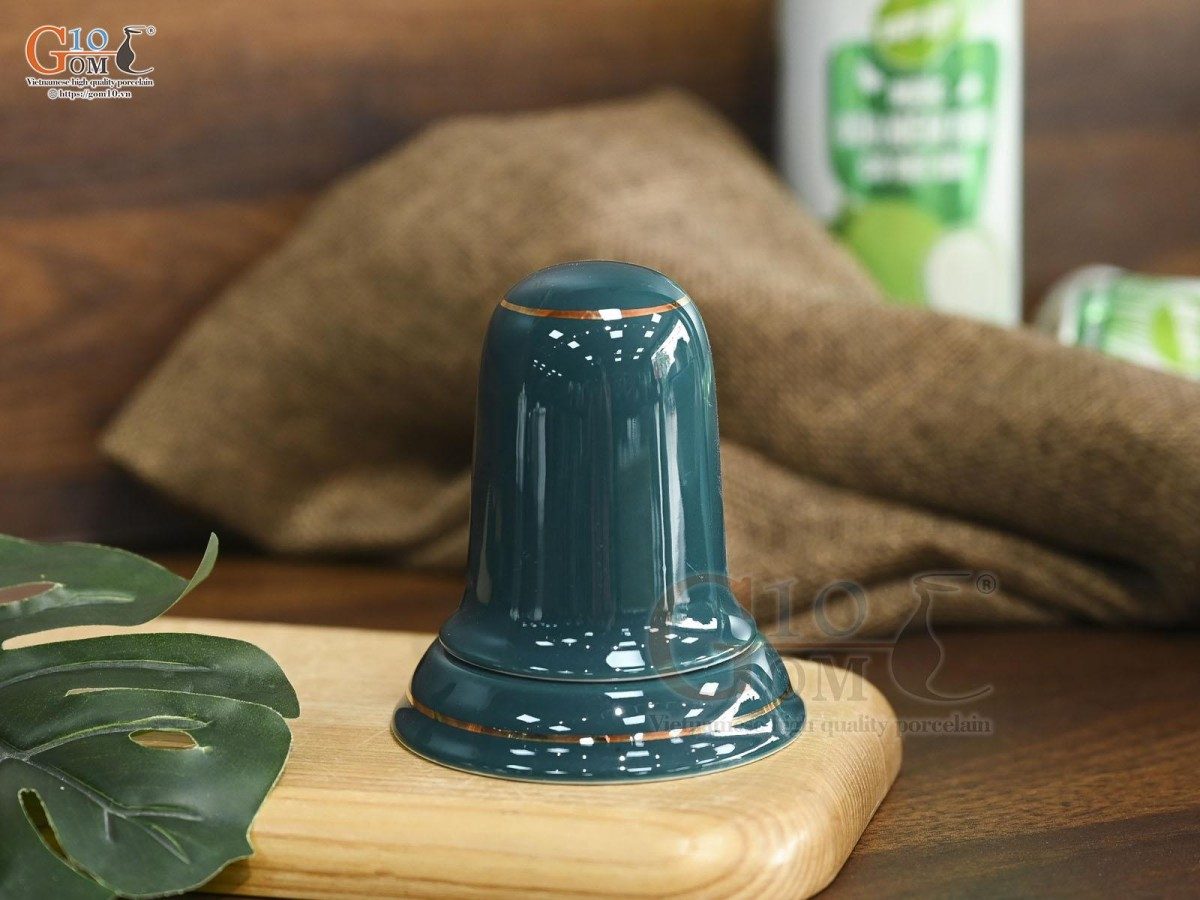 Lọ tăm men xanh kẻ chỉ vàng kim