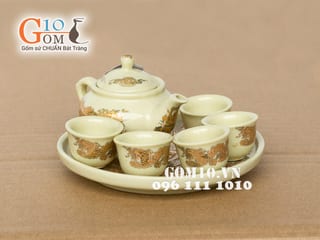 Bộ ấm chén thờ họa tiết Rồng vàng kim S2