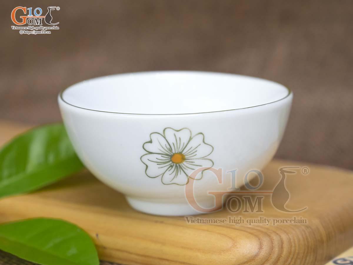 Bát mắm men trắng vẽ ngàn hoa