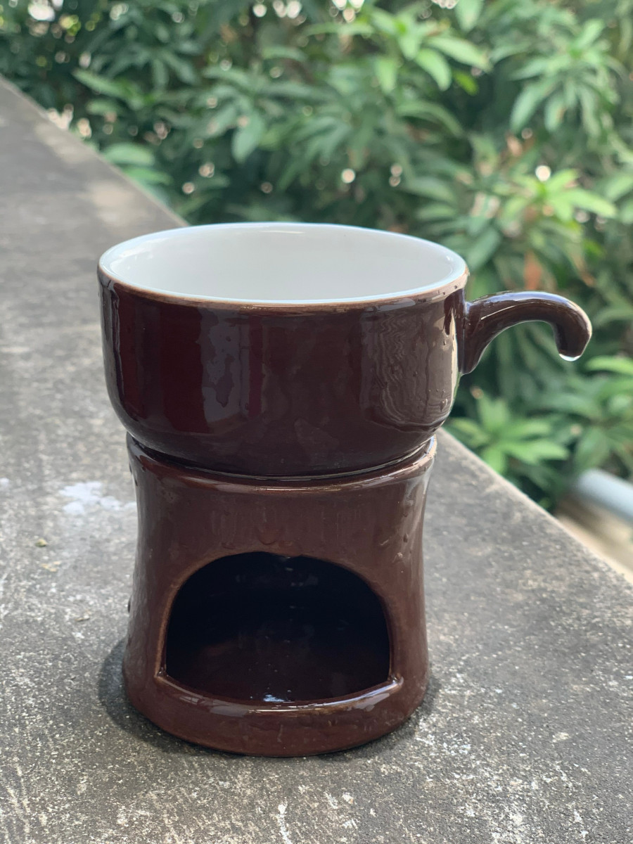 Bộ bếp đun cà phê màu nâu lòng trắng 