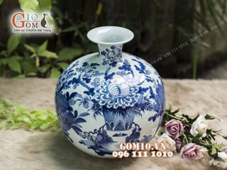 Bình hút  tài lộc men rong cổ họa tiết Cổ Đồ, cao 21cm