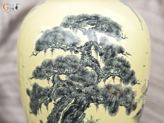 Bình hút lộc dáng no đủ men hoàng tộc họa tiết Sơn Thủy, cao 32cm