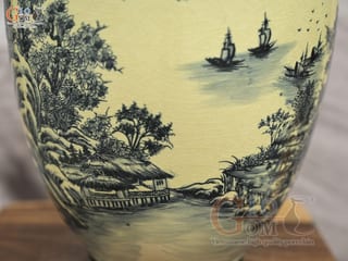 Bình hút lộc dáng no đủ men hoàng tộc họa tiết Sơn Thủy, cao 32cm