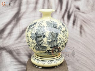 Bình hút lộc men hoàng tộc họa tiết Liên Niên Hữu Dư, cao 40cm (cả đế)
