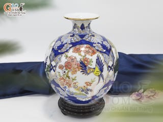 Bình hút lộc men màu tứ cảnh Tùng Cúc Trúc Mai vẽ vàng 24k, cao 22cm