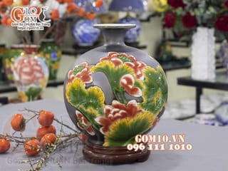 Bình hút lộc men màu vẽ cảnh hoa Sen, cao 35cm