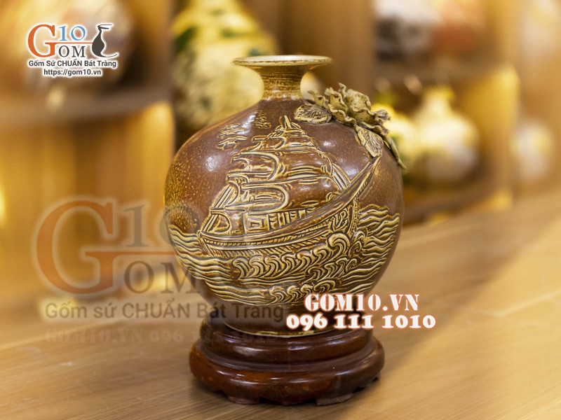 Bình hút lộc mini đắp nổi Thuận Buồm Xuôi Gió, cao 22cm