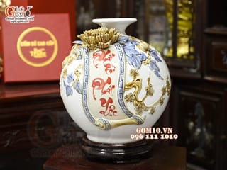 Bình hút tài lộc Phát Tài Phát Lộc đắp nổi, nền trắng, cao 22cm