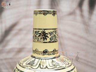 Bình lam men cổ họa tiết hoa dây vẽ vàng 24k, cao 37cm