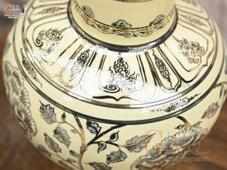 Bình lam men cổ họa tiết hoa dây vẽ vàng 24k, cao 37cm