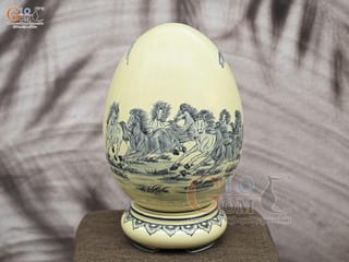 Bình trứng phong thủy men hoàng tộc họa tiết Mã Đáo Thành Công, cao 34cm (cả đế)
