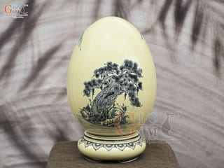 Bình trứng phong thủy men hoàng tộc họa tiết Mã Đáo Thành Công, cao 34cm (cả đế)