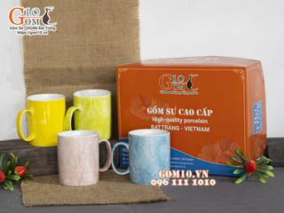 Bộ 4 cốc quai tròn màu men đá 350ml