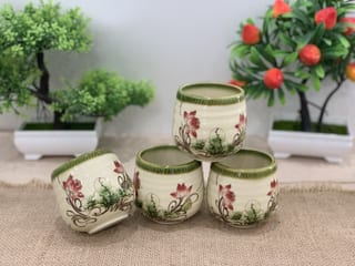 Bộ 4 cốc men vuốt vẽ sen, 180ml