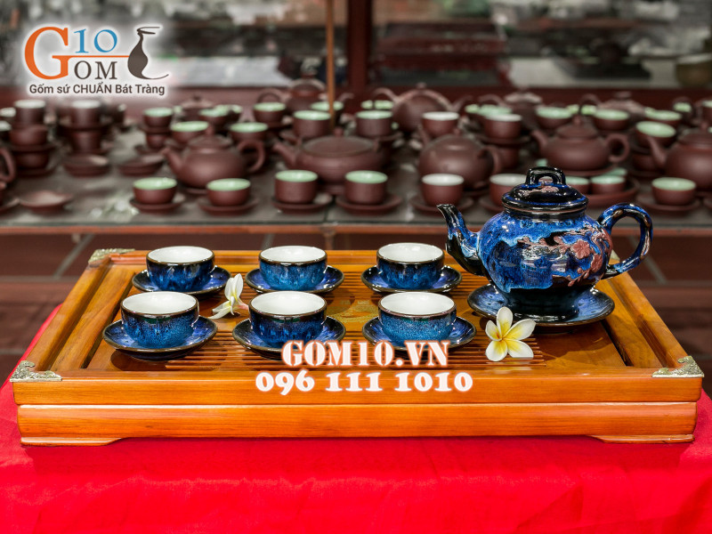 Bộ ấm chén dáng báo xuân hỏa biến thanh điểu CỐT GỐM