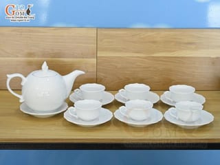 Bộ ấm chén mẫu đơn men trắng, 500ml