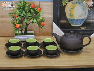 Bộ ấm chén gốm dáng bưởi màu đen, 450ml