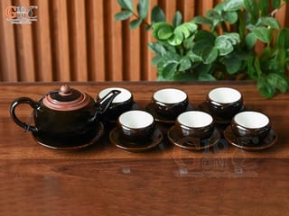 Bộ ấm chén quả hồng men hỏa biến mật ong, 400ml