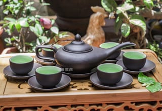 Bộ ấm chén tử sa aladin, chén lòng xanh