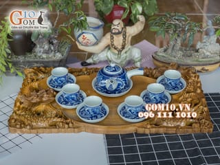 Bộ ấm chén long ẩn quai ngang kèm khay trà song long