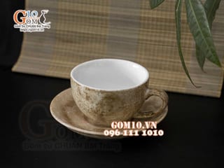 Bộ cốc sứ capuchino men đá, màu vàng cát