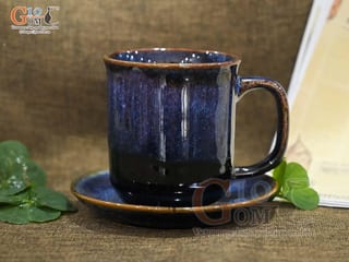 Bộ cốc sứ men hoả biến xanh đá, đường kính 8cm
