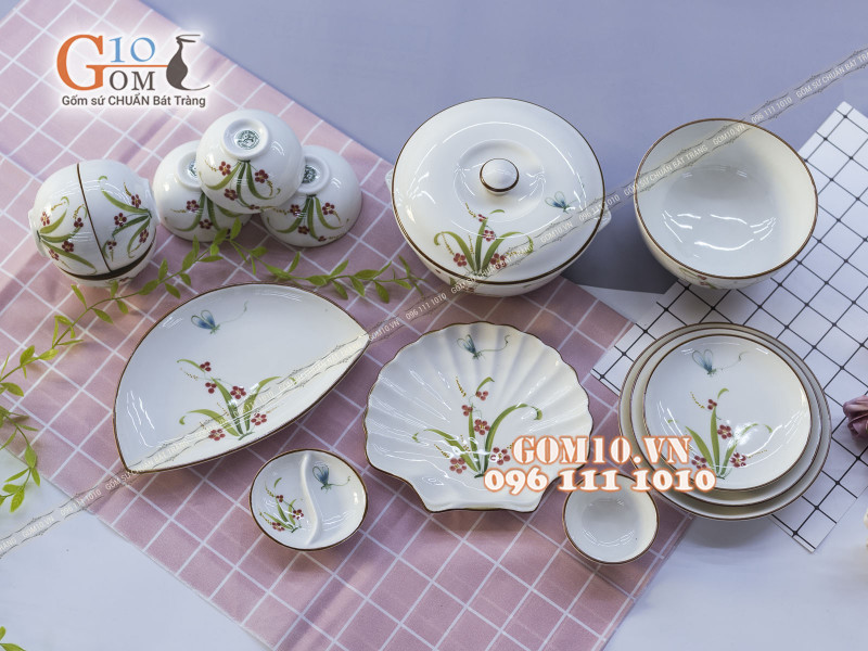 Bộ đồ ăn Đào Chuồn Kem 003