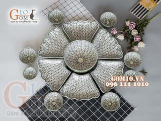 Bộ đồ ăn Hoa Mặt Trời vẽ Bèo cổ khắc hoa 55cm