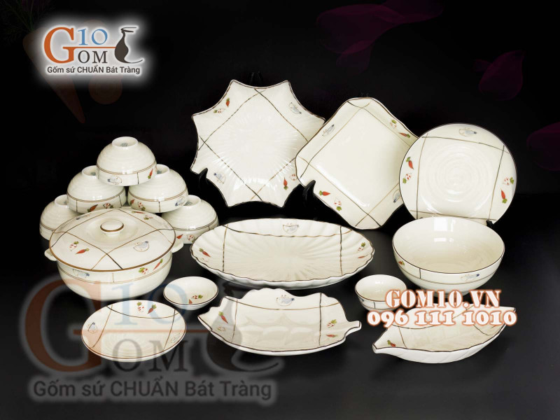 Bộ đồ ăn men kem vẽ Cà Rốt 002