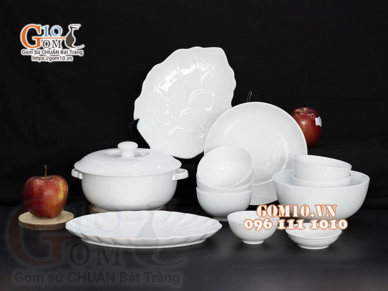 Bộ đồ ăn men trắng cao cấp, 13 chi tiết