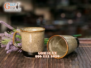 Bộ đôi cốc trà men gấm vàng
