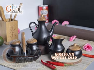Bộ đựng gia vị 4 món men gốm