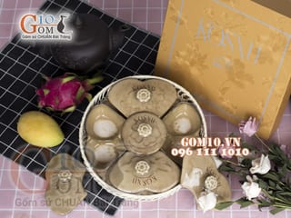 Bộ khay mứt men màu 5 cánh tim khay tròn - in logo