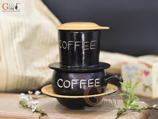Bộ phin cà phê thấp khắc COFFEE, nắp vàng