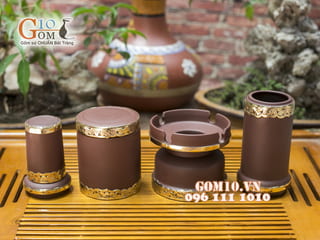 Bộ phụ kiện gốm nâu , bọc đồng