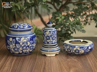 Bộ phụ kiện men cổ vẽ hoa xanh lam