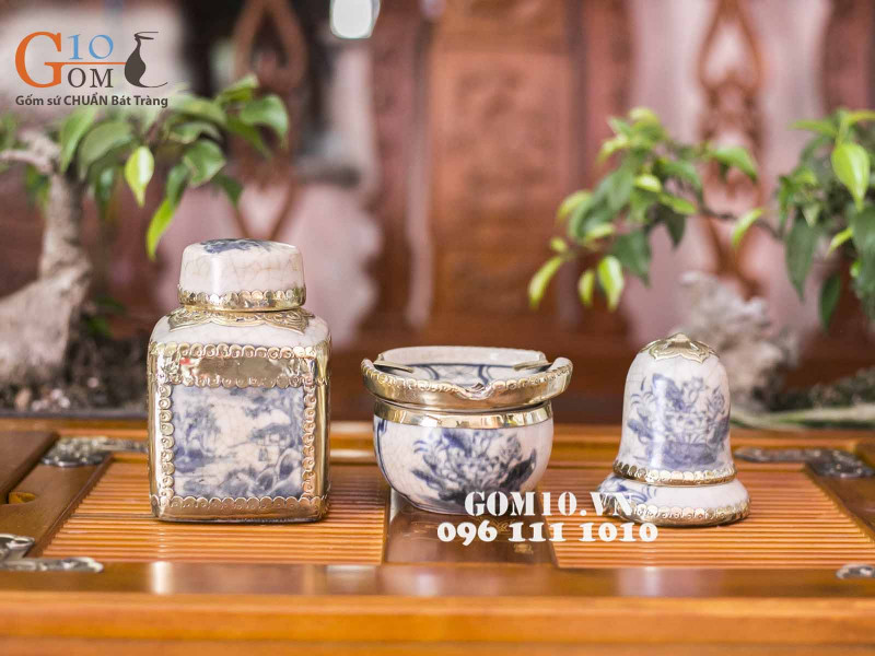 Bộ phụ kiện men rạn cổ vẽ sen