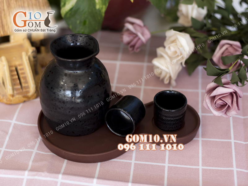 Bộ sake 2 chén, khay gốm 330ml