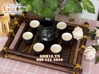 Bộ sake rượu khay tre- chén lòng trắng 330ml