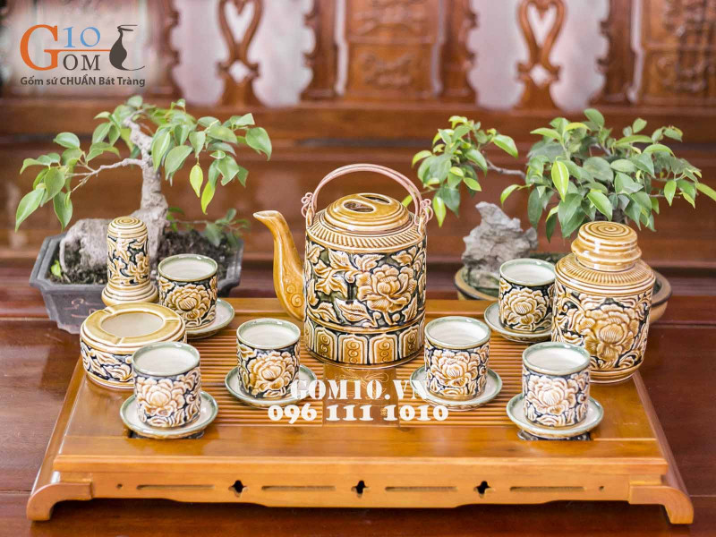 Bộ tích khắc nổi hoa phù dung, đầy đủ phụ kiện (1,5l)