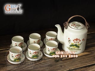 Bộ tích men kem vẽ sen đỏ 1,25L