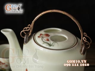 Bộ tích men kem vẽ sen đỏ 1,25L