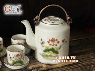 Bộ tích men kem vẽ sen đỏ 1,25L