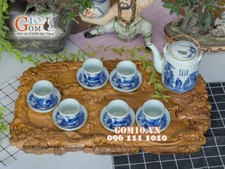 Bộ tích trúc lâm thất hiền 800ml chỉ vàng kim kèm khay