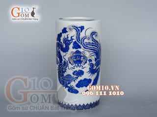 Ống hương họa tiết Rồng xanh kim, S1 cao 25cm