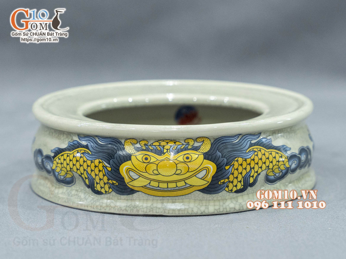 Chân kê bát hương men rạn Phúc Lộc Thọ, đường kính 20cm