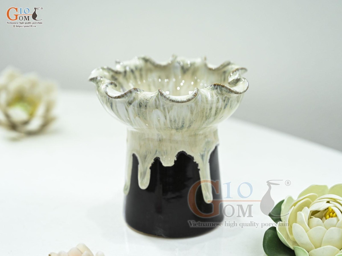 Cốc đựng phật thủ men kem, đường kính 12cm
