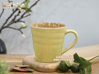 Cốc gốm có quai dáng nhật màu vàng chanh, 8,5cm