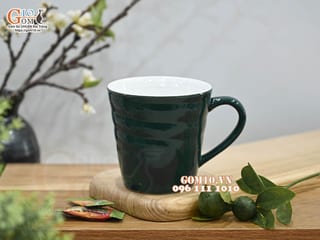Cốc sứ có quai dáng nhật màu xanh lục bảo lòng trắng, 8,5cm